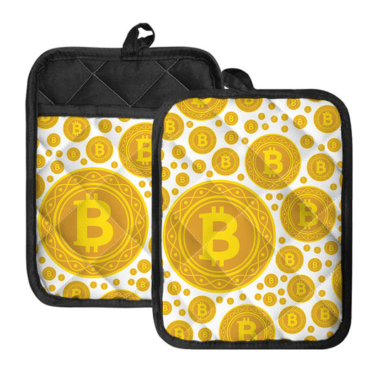 Bitcoin Crypto Pattern Print Pot Holders With Pocket