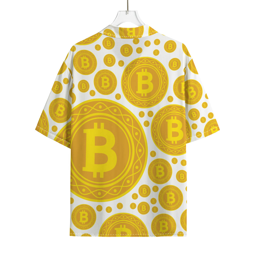 Bitcoin Crypto Pattern Print Rayon Hawaiian Shirt