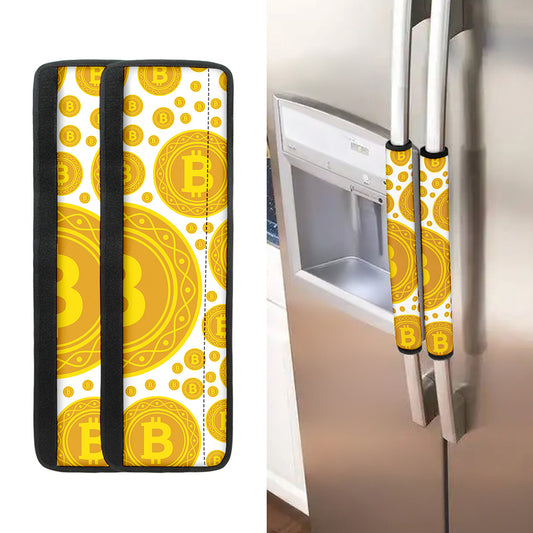 Bitcoin Crypto Pattern Print Refrigerator Handle Covers