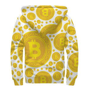 Bitcoin Crypto Pattern Print Sherpa Lined Zip Up Hoodie
