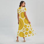 Bitcoin Crypto Pattern Print Short Sleeve Maxi Dress