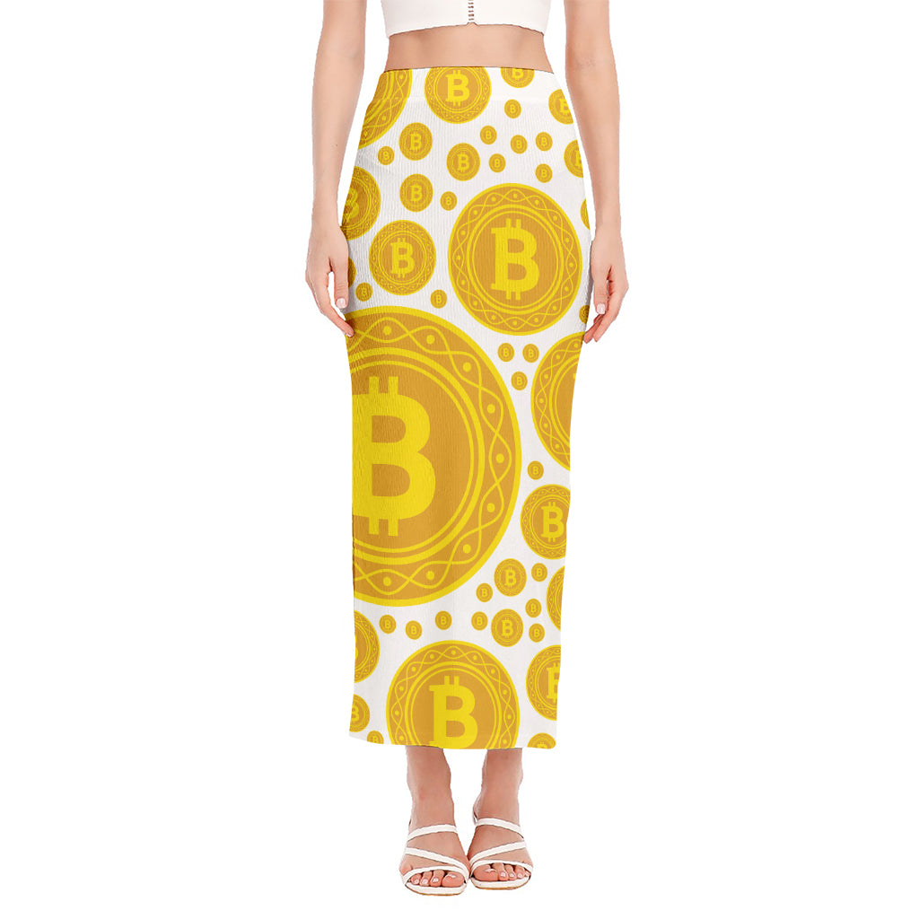 Bitcoin Crypto Pattern Print Side Slit Maxi Skirt