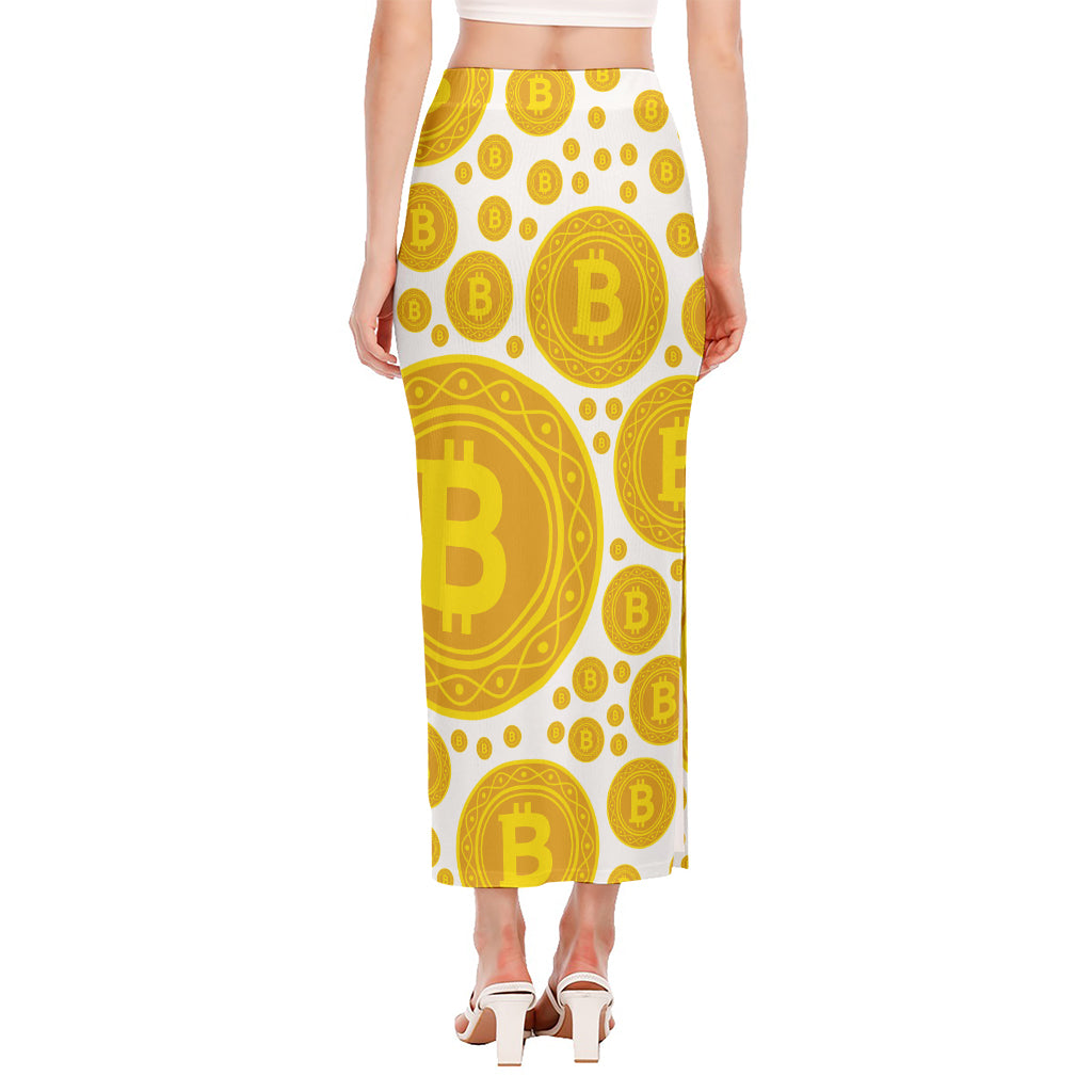 Bitcoin Crypto Pattern Print Side Slit Maxi Skirt