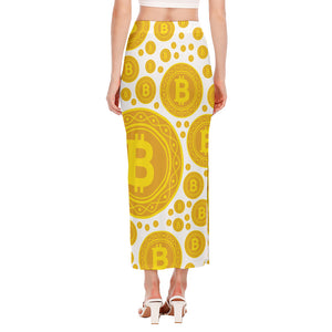 Bitcoin Crypto Pattern Print Side Slit Maxi Skirt