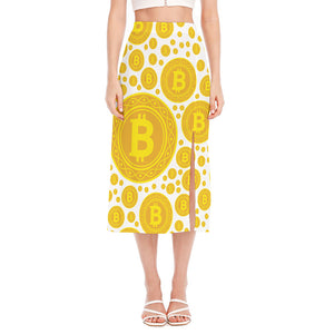 Bitcoin Crypto Pattern Print Side Slit Midi Skirt