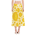 Bitcoin Crypto Pattern Print Side Slit Midi Skirt