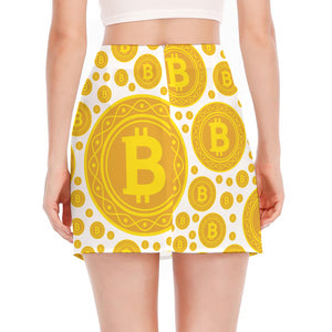 Bitcoin Crypto Pattern Print Side Slit Mini Skirt