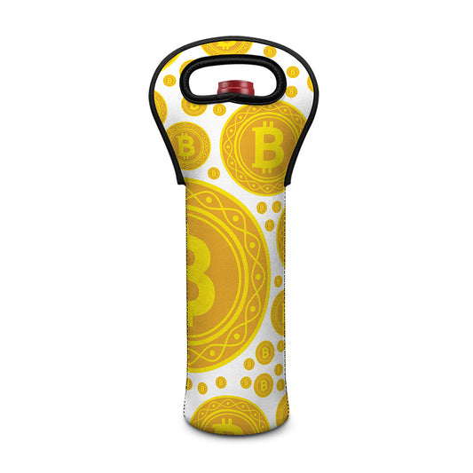 Bitcoin Crypto Pattern Print Single Neoprene Wine Tote