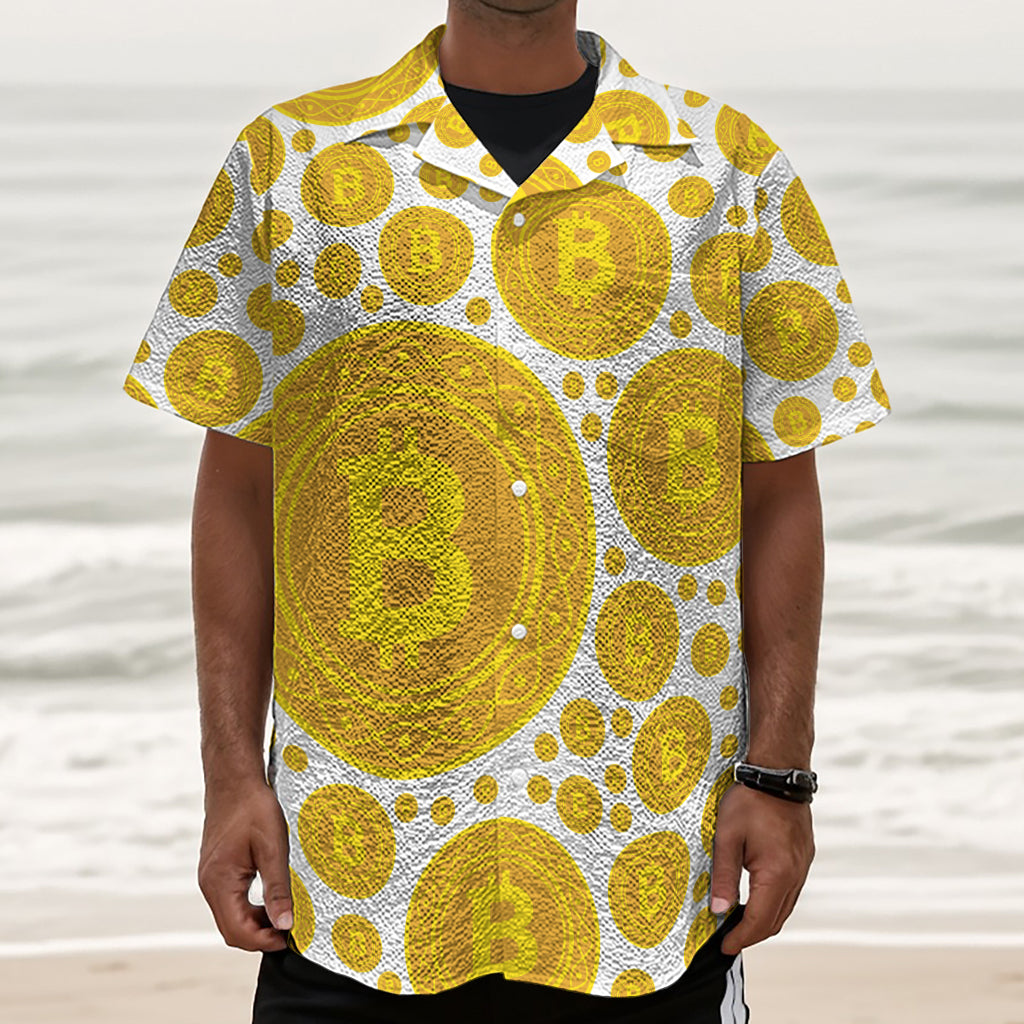 Bitcoin Crypto Pattern Print Textured Short Sleeve Shirt