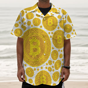 Bitcoin Crypto Pattern Print Textured Short Sleeve Shirt