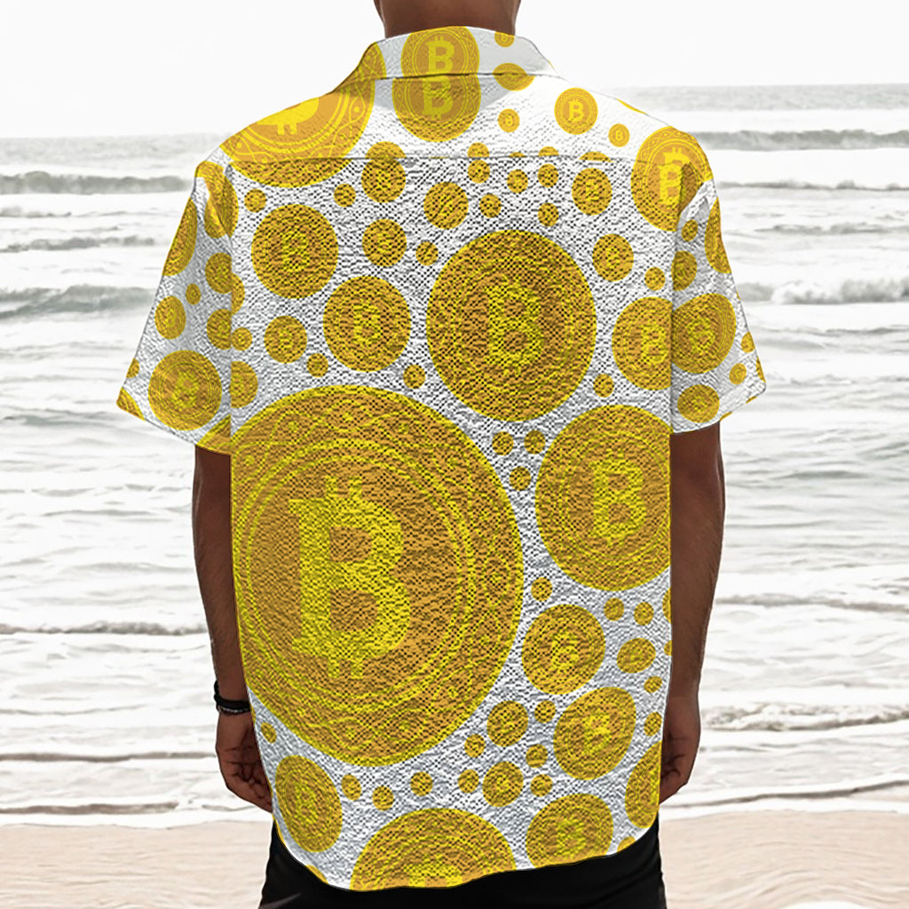 Bitcoin Crypto Pattern Print Textured Short Sleeve Shirt