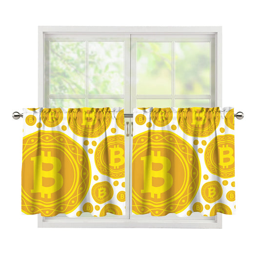 Bitcoin Crypto Pattern Print Tier Curtains