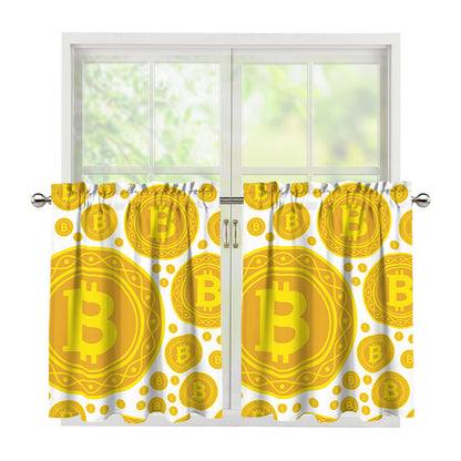 Bitcoin Crypto Pattern Print Tier Curtains