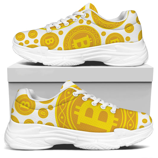 Bitcoin Crypto Pattern Print White Chunky Shoes