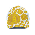 Bitcoin Crypto Pattern Print White Mesh Trucker Hat