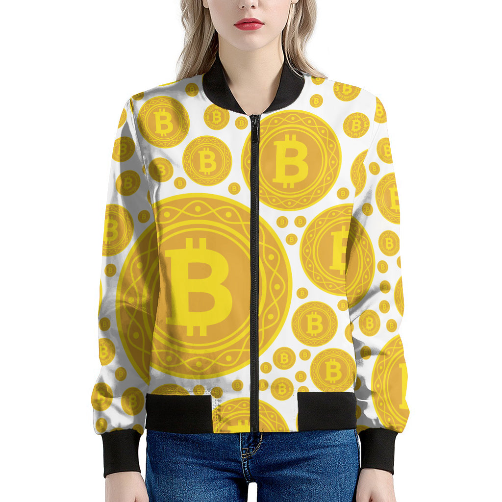 Bitcoin Crypto Pattern Print Women's Bomber Jacket