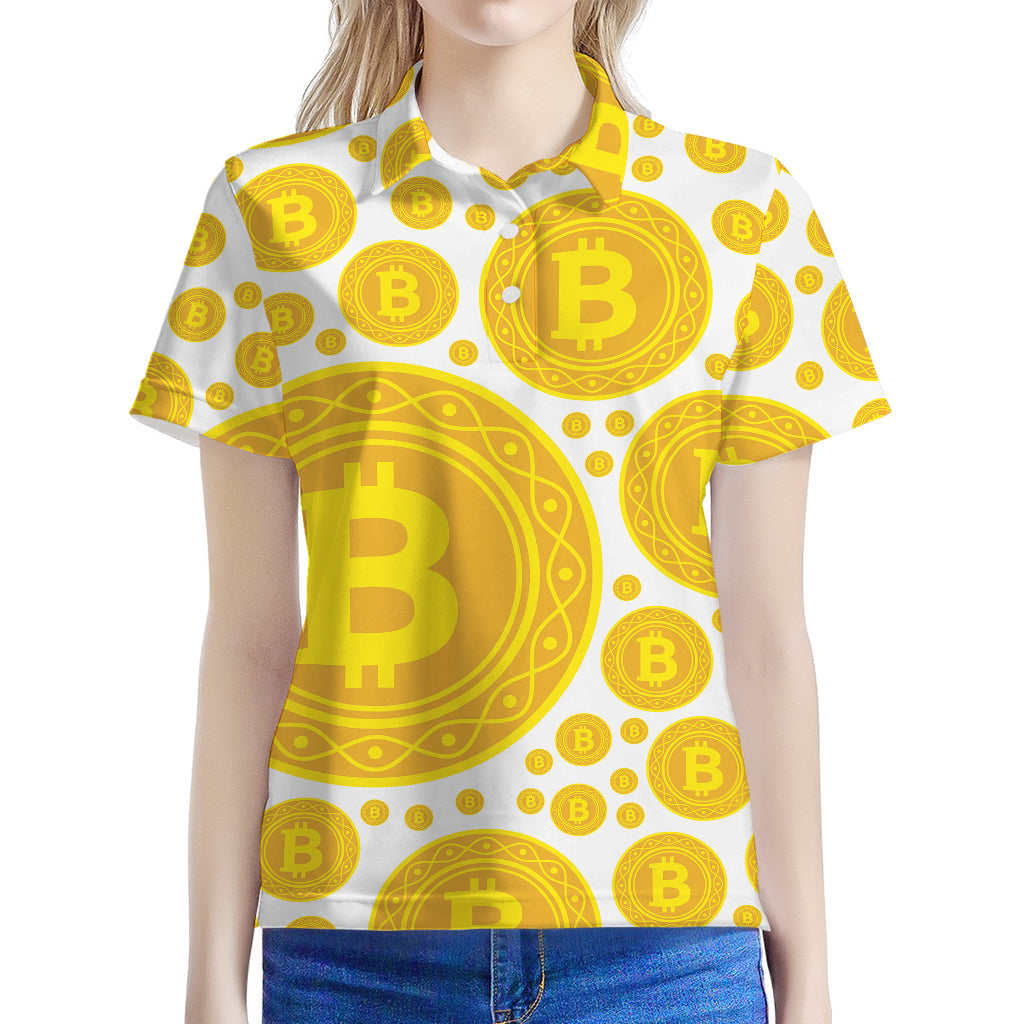Bitcoin Crypto Pattern Print Women's Polo Shirt