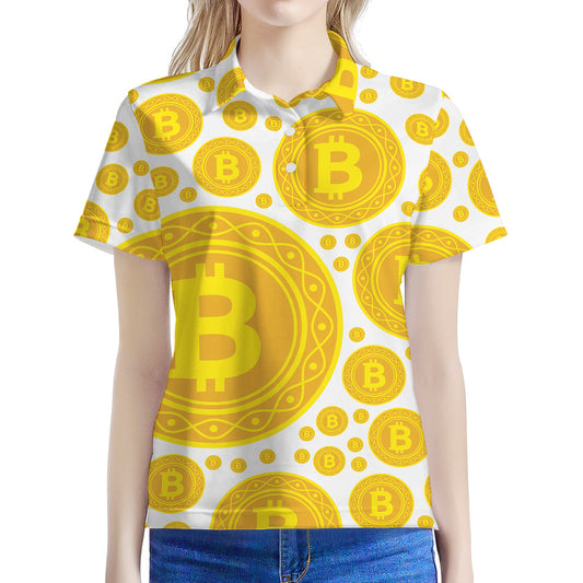 Bitcoin Crypto Pattern Print Women's Polo Shirt