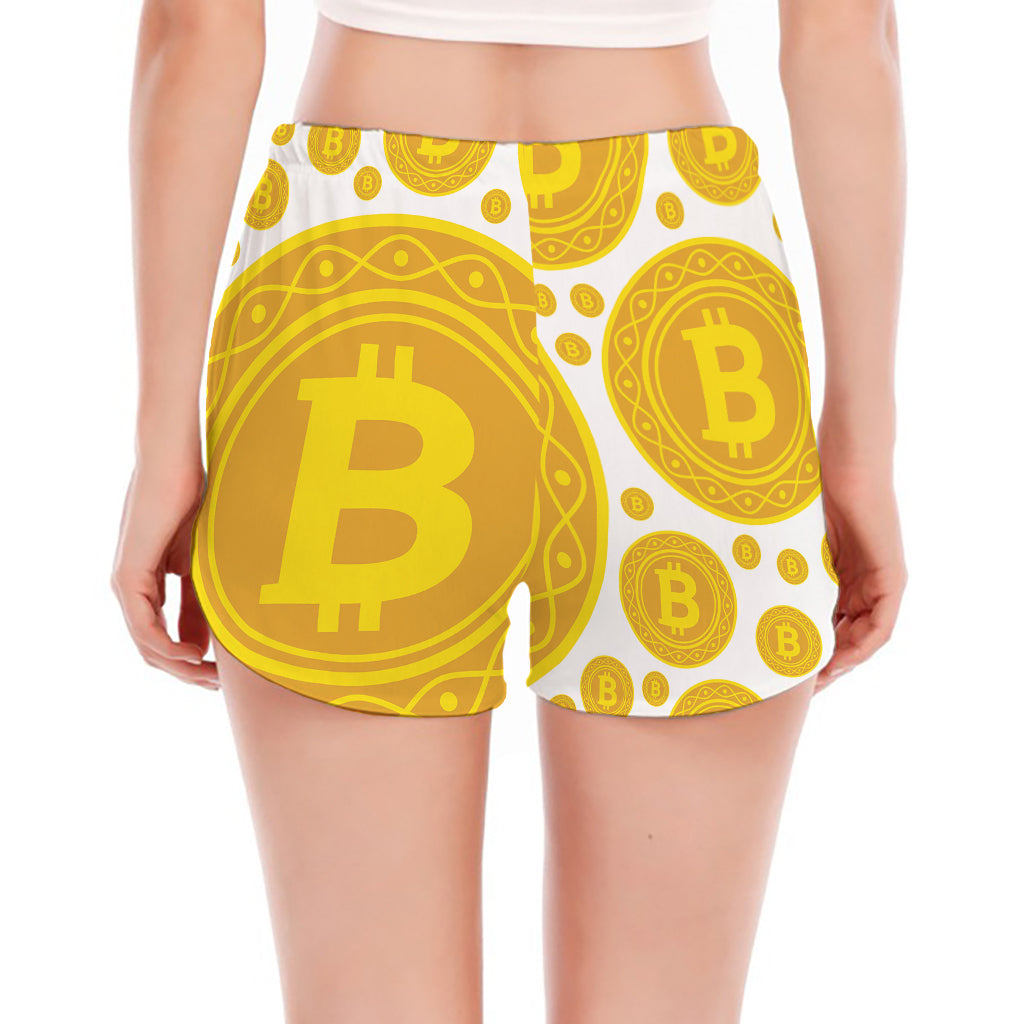 Bitcoin Crypto Pattern Print Women's Split Running Shorts