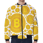 Bitcoin Crypto Pattern Print Zip Sleeve Bomber Jacket
