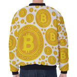Bitcoin Crypto Pattern Print Zip Sleeve Bomber Jacket