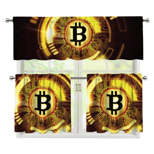 Bitcoin Crypto Symbol Print 3 Piece Kitchen Curtains