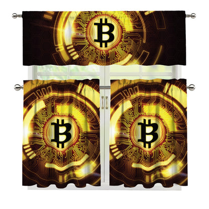 Bitcoin Crypto Symbol Print 3 Piece Kitchen Curtains