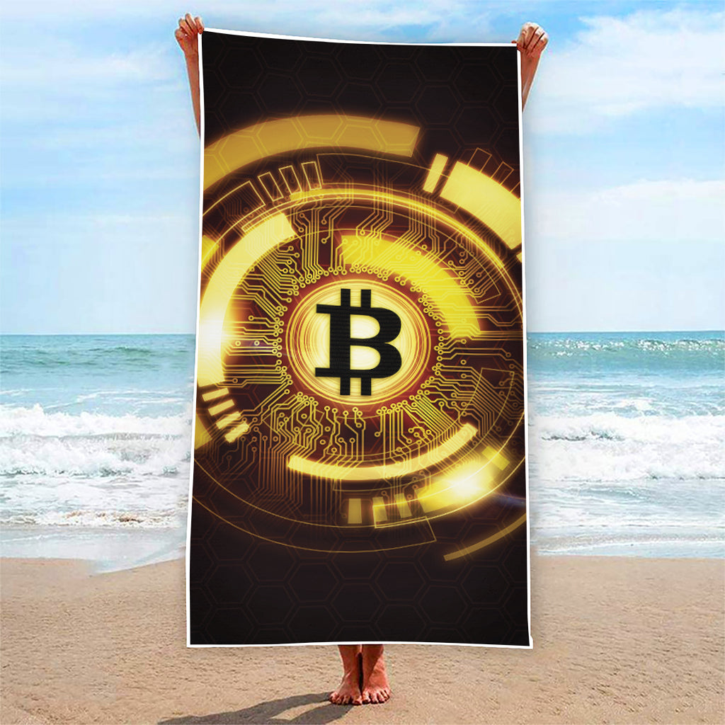 Bitcoin Crypto Symbol Print Beach Towel