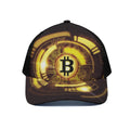 Bitcoin Crypto Symbol Print Black Mesh Trucker Hat