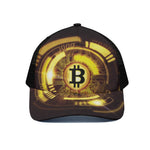 Bitcoin Crypto Symbol Print Black Mesh Trucker Cap