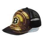 Bitcoin Crypto Symbol Print Black Mesh Trucker Cap