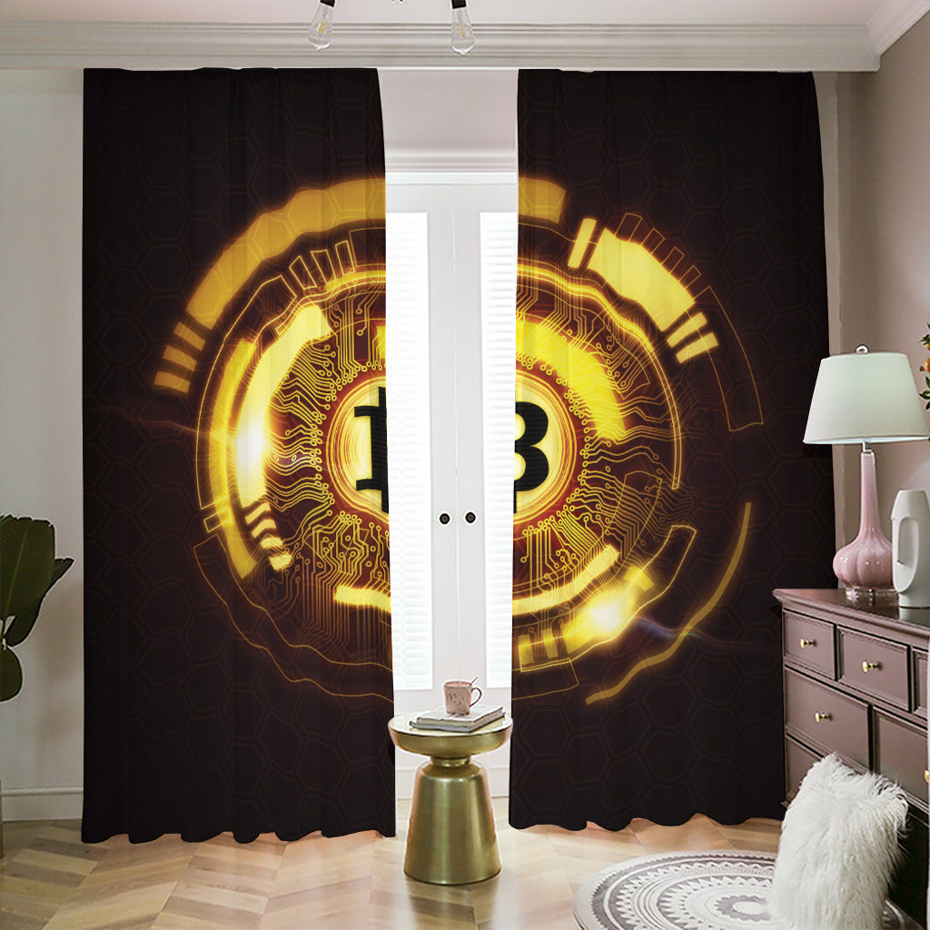 Bitcoin Crypto Symbol Print Blackout Pencil Pleat Curtains