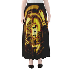 Bitcoin Crypto Symbol Print Chiffon Maxi Skirt