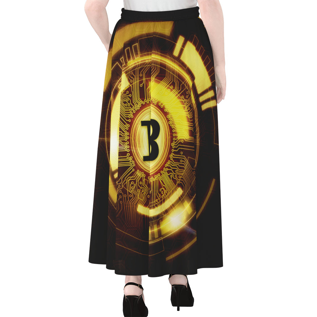 Bitcoin Crypto Symbol Print Chiffon Maxi Skirt