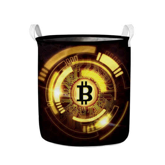 Bitcoin Crypto Symbol Print Collapsible Laundry Basket