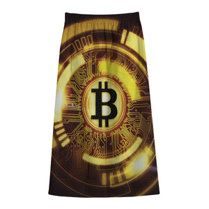 Bitcoin Crypto Symbol Print Cotton Front Slit Maxi Skirt