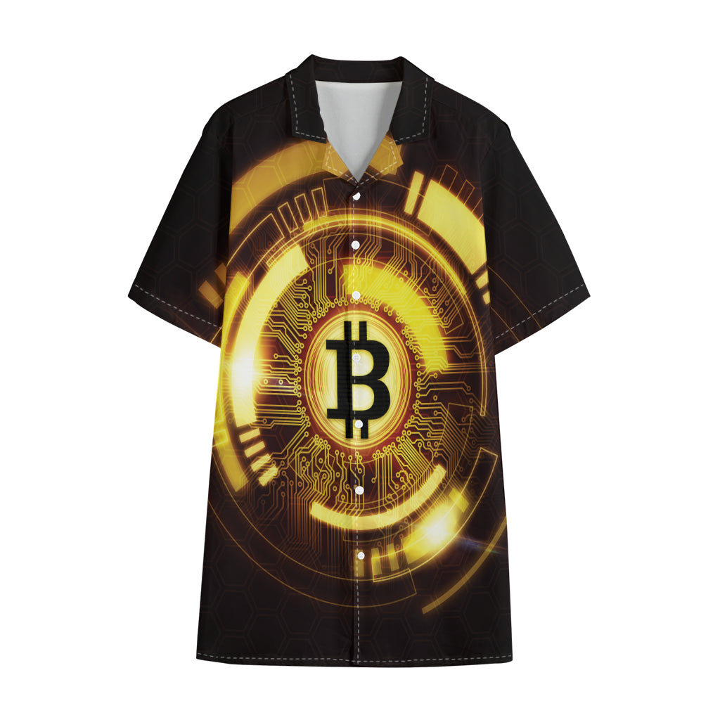 Bitcoin Crypto Symbol Print Cotton Hawaiian Shirt