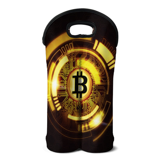 Bitcoin Crypto Symbol Print Double Neoprene Wine Tote