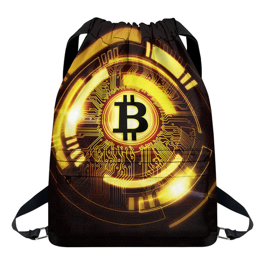 Bitcoin Crypto Symbol Print Drawstring Backpack