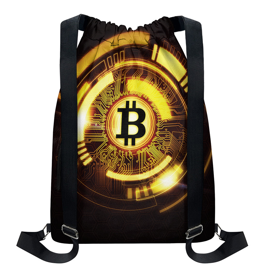 Bitcoin Crypto Symbol Print Drawstring Backpack