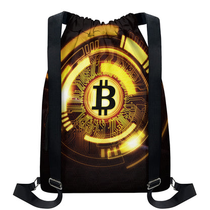 Bitcoin Crypto Symbol Print Drawstring Backpack