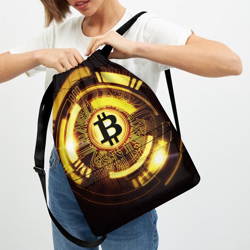Bitcoin Crypto Symbol Print Drawstring Backpack