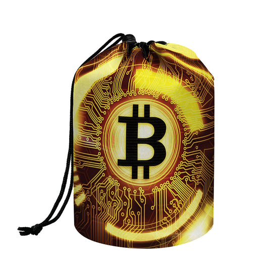 Bitcoin Crypto Symbol Print Drawstring Makeup Bag