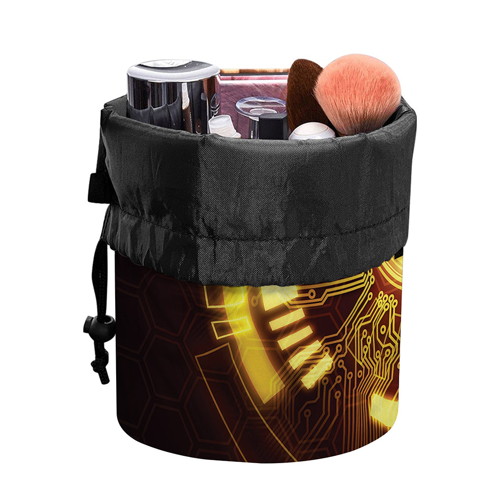 Bitcoin Crypto Symbol Print Drawstring Makeup Bag