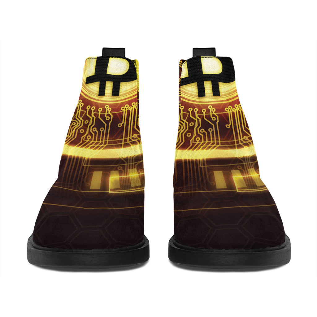 Bitcoin Crypto Symbol Print Flat Ankle Boots