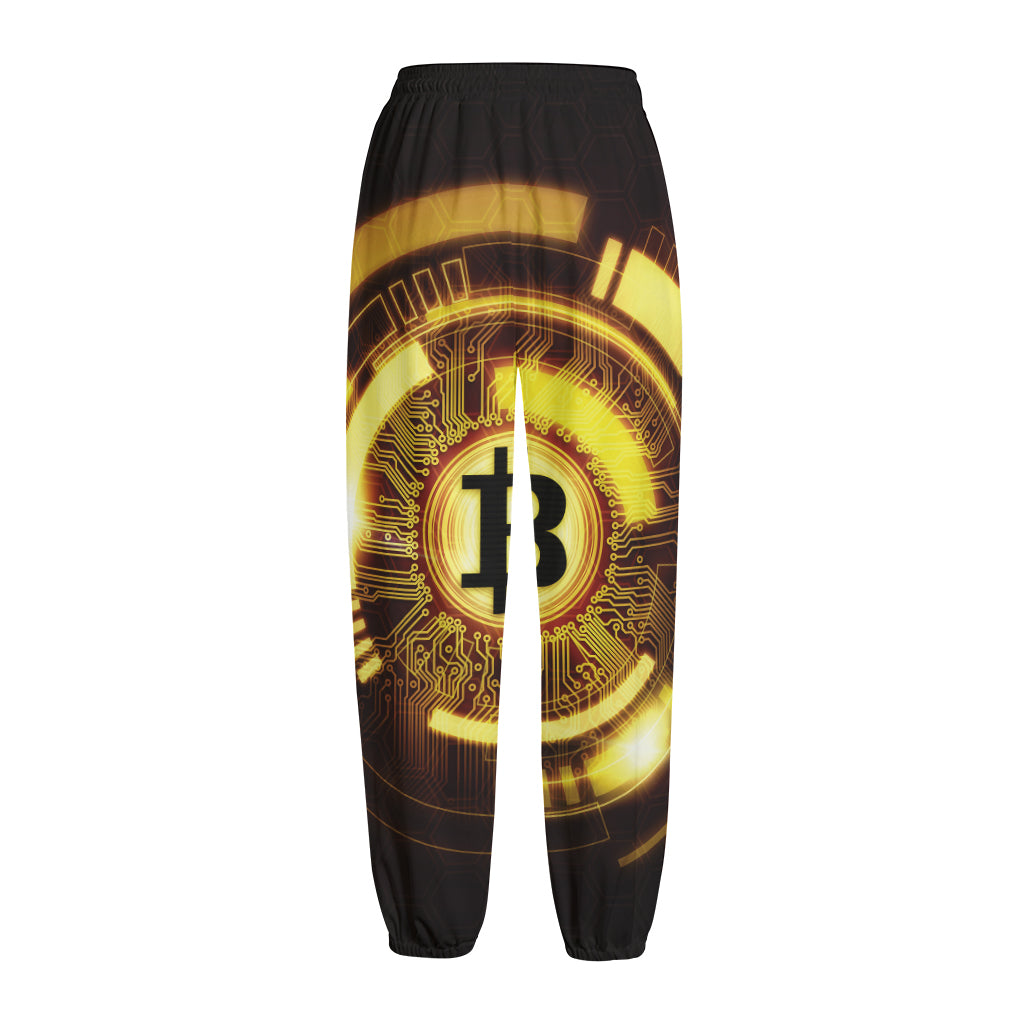 Bitcoin Crypto Symbol Print Fleece Lined Knit Pants