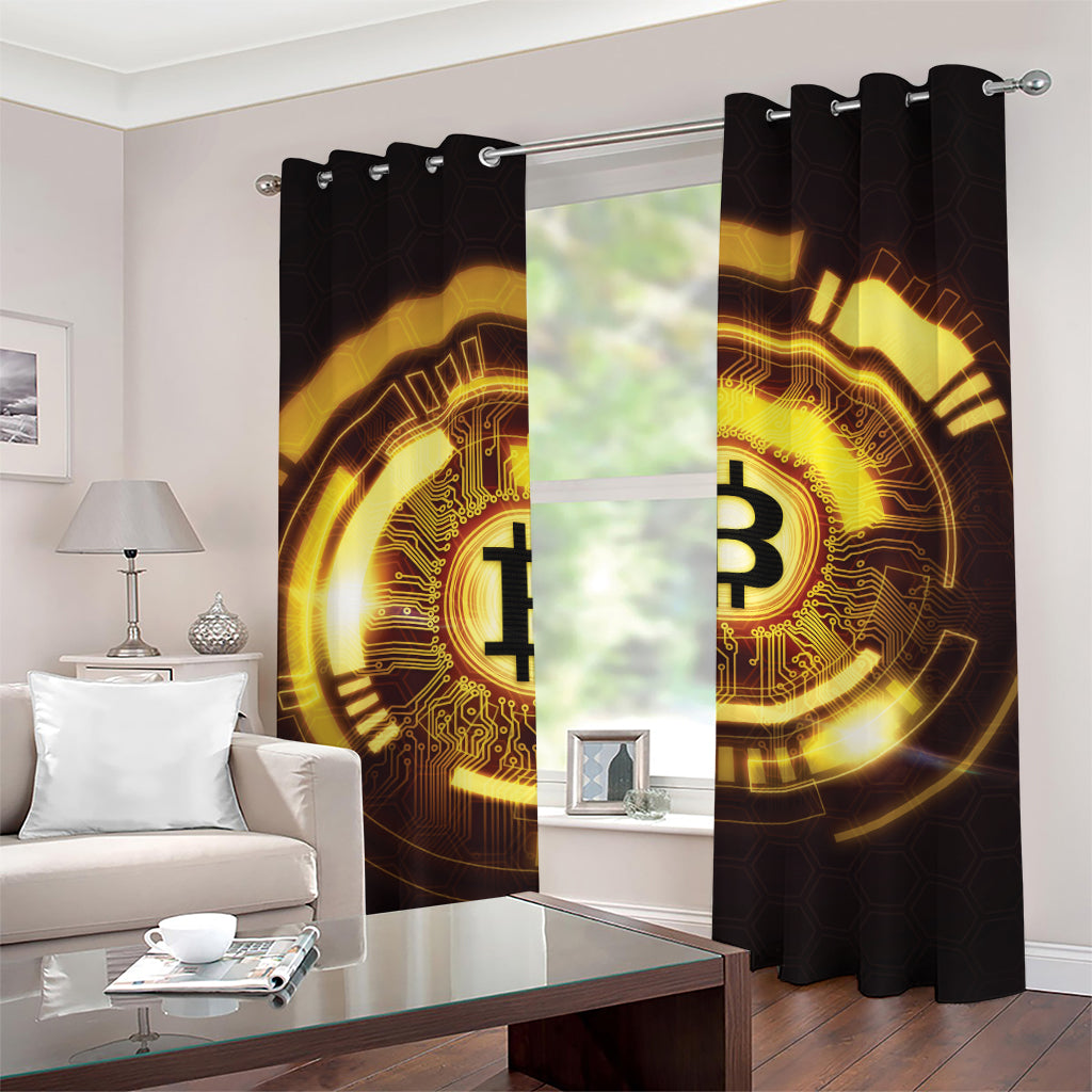 Bitcoin Crypto Symbol Print Grommet Curtains