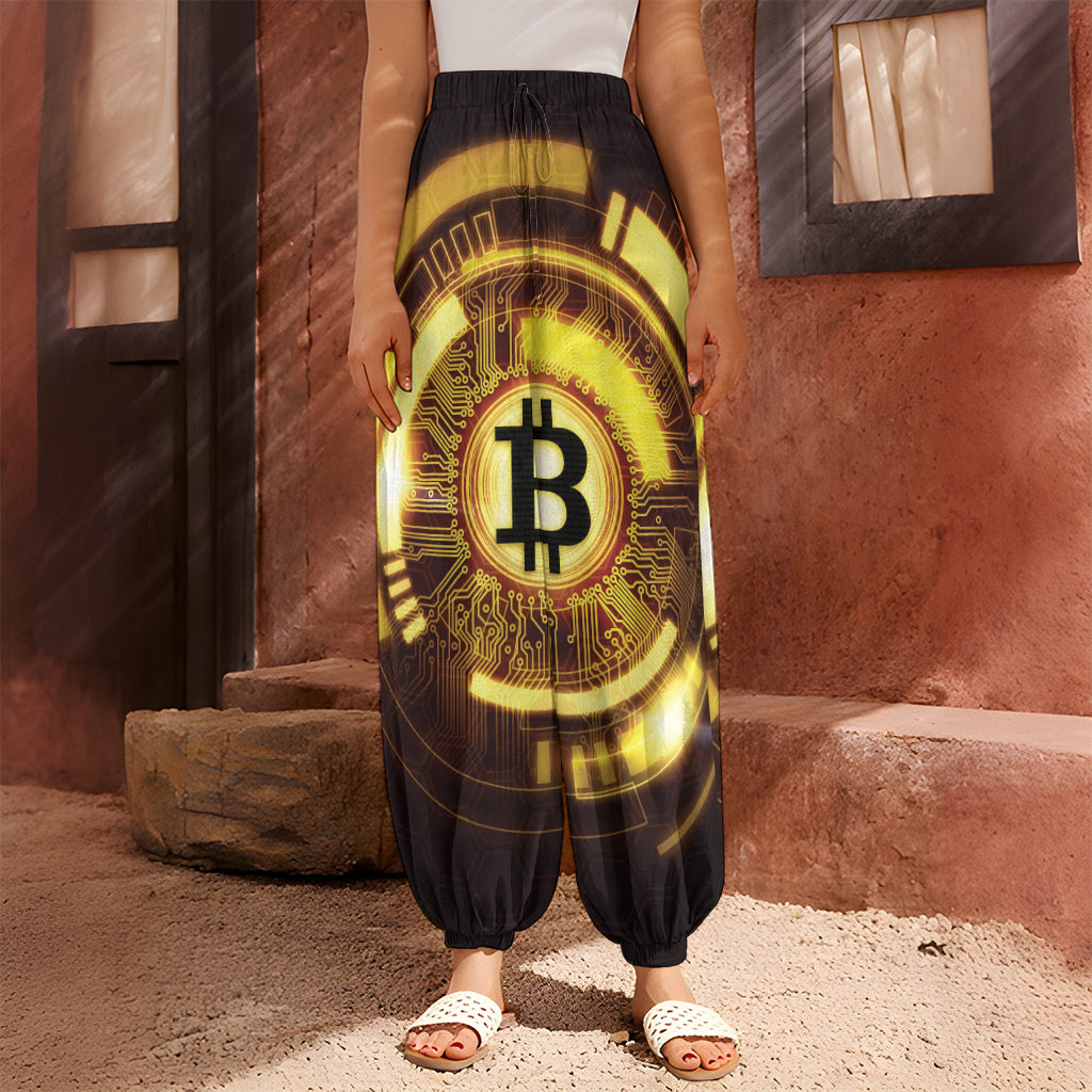 Bitcoin Crypto Symbol Print Harem Pants