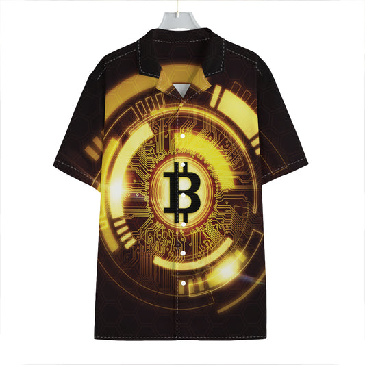 Bitcoin Crypto Symbol Print Hawaiian Shirt