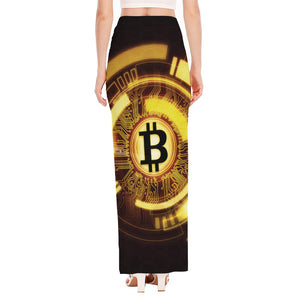 Bitcoin Crypto Symbol Print High Slit Maxi Skirt